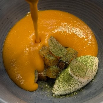 Decant - Winter Squash Bisque | Crème Fraiche | Brown Butter | Herbs - New American Near Me - Medford, Oregon Decant - Winter Squash Bisque | Crème Fraiche | Brown Butter | Herbs - New American Near Me - Medford, Oregon