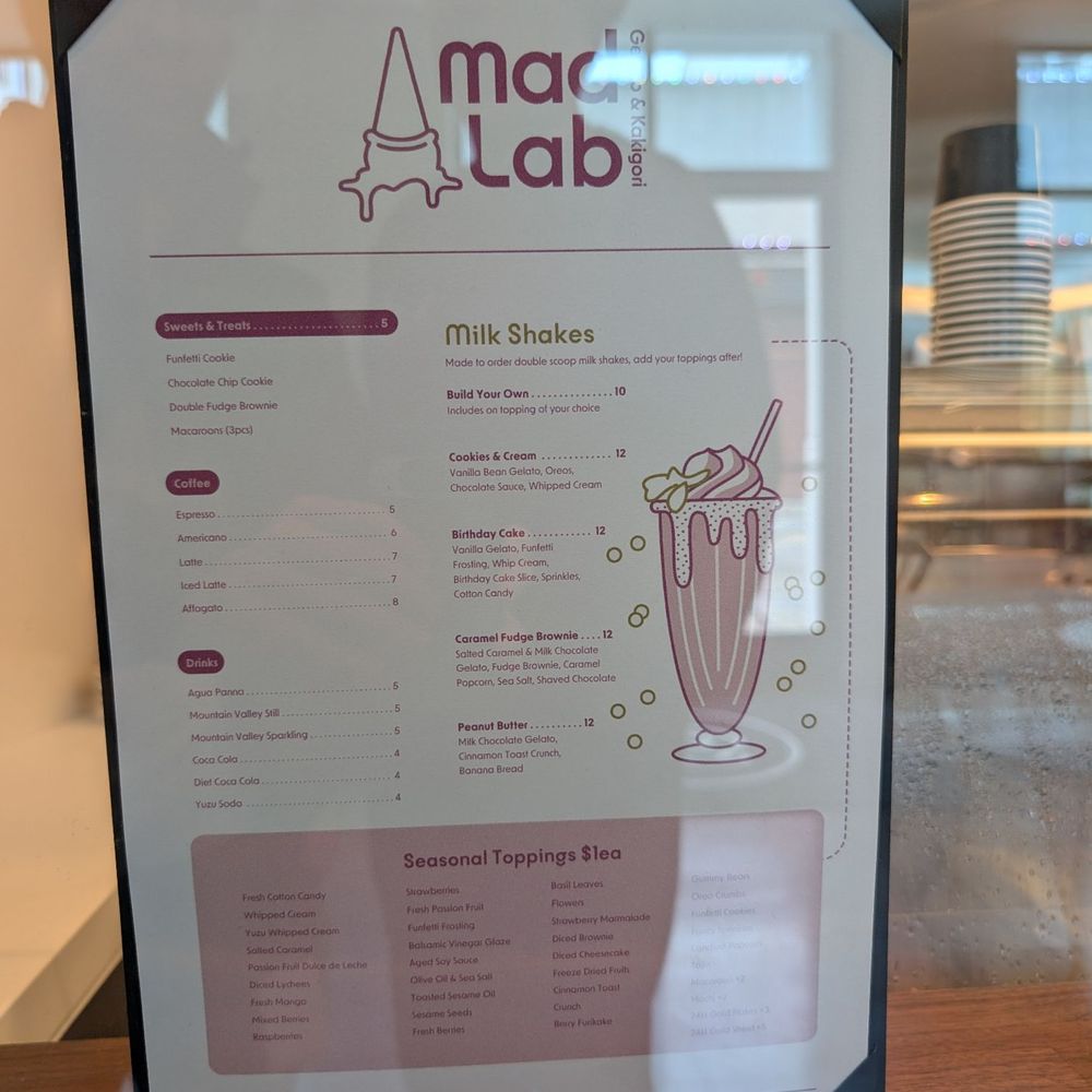 MadLab Kakigori - Menu December 2024 - Ice Cream & Frozen Yogurt Near Me - San Francisco, California