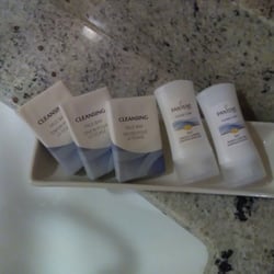 Toiletries include 2 shampoo\conditioners and three soap bars.
