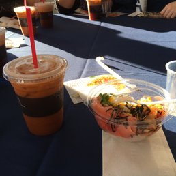 Poke bowl and Thai milk tea Poke bowl and Thai milk tea