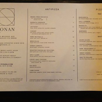 Ronan - Menu - Pizza Near Me - Los Angeles, California Ronan - Menu - Pizza Near Me - Los Angeles, California