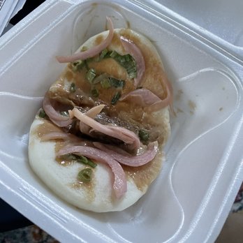 Silverlake Ramen - Pork bun. Big pun but very very small piece of pork belly. Wasn't good - Ramen Near Me - Charlotte, North Carolina