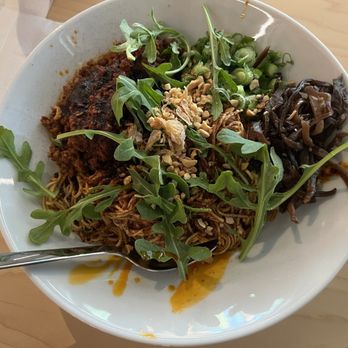 MOMO Noodle - MOMO Spicy Noodle w/ Spicy Pork (extra red because added spicy oil and chili powder) - Noodles Near Me - San Francisco, California MOMO Noodle - MOMO Spicy Noodle w/ Spicy Pork (extra red because added spicy oil and chili powder) - Noodles Near Me - San Francisco, California