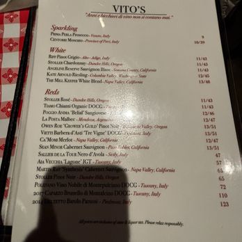 Vito's Ristorante - Wine menu - Italian Near Me - Oklahoma City, Oklahoma Vito's Ristorante - Wine menu - Italian Near Me - Oklahoma City, Oklahoma