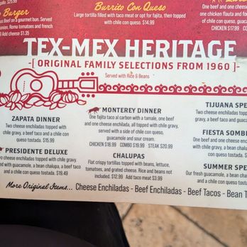El Toro Mexican Restaurant - old school section of menu - Mexican Near Me - Baytown, Texas