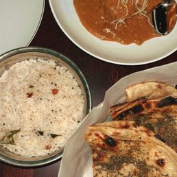 Bharva Dum Aloo, Coconut Rice, Rosemary and Mint Paratha