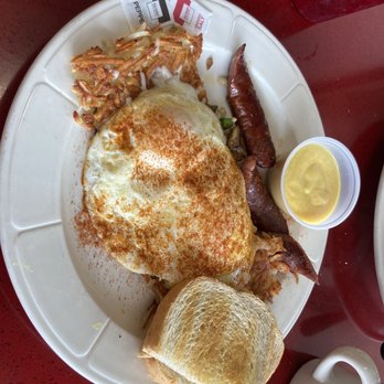 Junior's Cafe & Grill - Cajun Andouille Sausage Breakfast and Toast (Hollandaise on the side) - Diners Near Me - Eagan, Minnesota