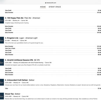 Brewery 44 - Menu - Pubs Near Me - Carver, Massachusetts