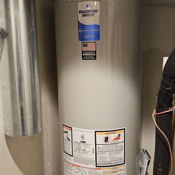 Blue Otter Plumbing & Drain - New Bradford White gas water heater installed. Professionally set up with updated venting and connections, brought fully up to code. - Plumbing Near Me Blue Otter Plumbing & Drain - New Bradford White gas water heater installed. Professionally set up with updated venting and connections, brought fully up to code. - Plumbing Near Me