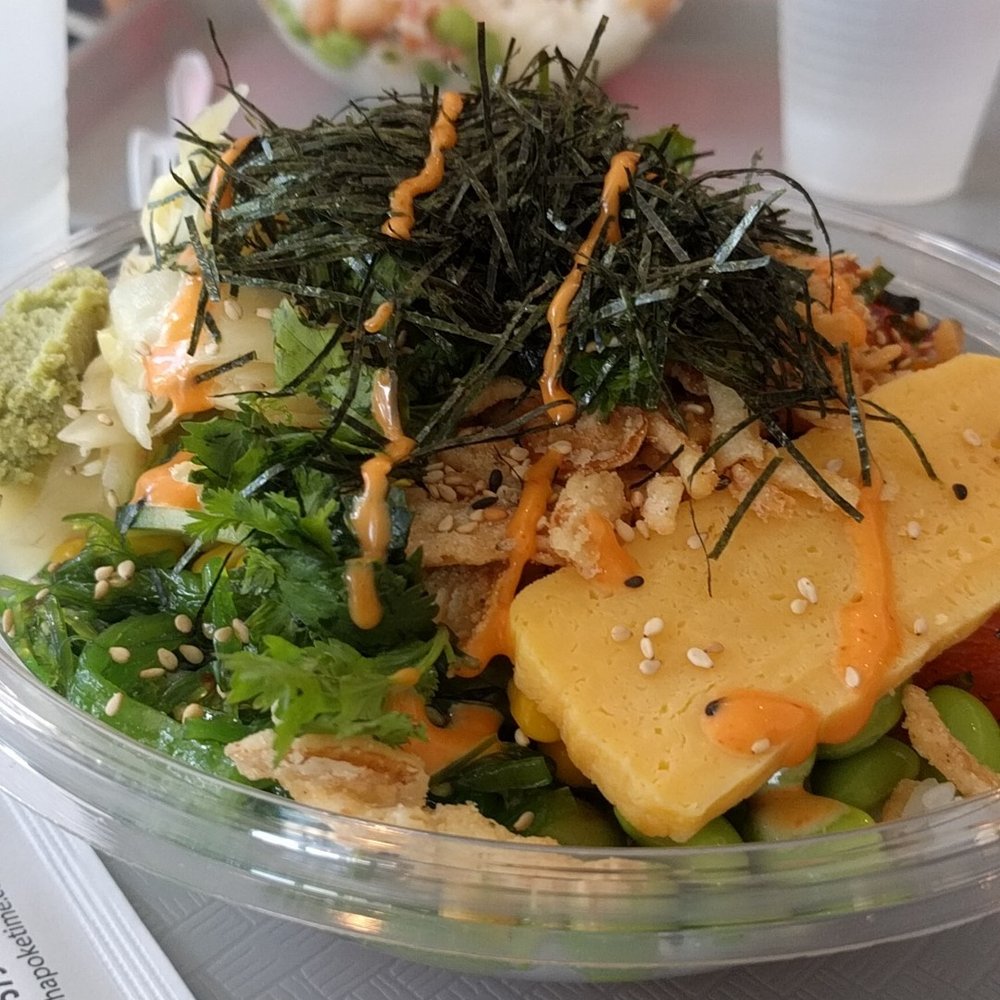 Poke Time - Regular poke bowl with salmon, spicy Ponzu sauce, edamame, seaweed salad, and all the toppings! - Poke Near Me - Plano, Texas Poke Time - Regular poke bowl with salmon, spicy Ponzu sauce, edamame, seaweed salad, and all the toppings! - Poke Near Me - Plano, Texas