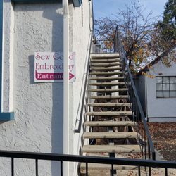 Sew Good Embroidery - The entrance. Drive into the tiny school parking lot and go up the stairs in back.