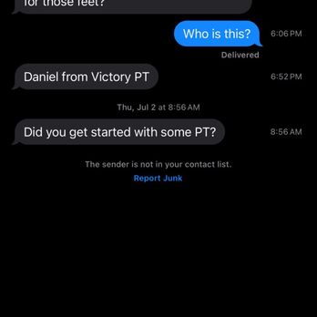 Victory Performance and Physical Therapy - Unsolicited communication from a team member from a phone number not publicly associated with the company - Physical Therapy Near Me - Los Angeles, California