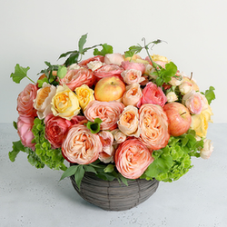 Milwaukee Blooms - Birthday arrangement of garden roses, roses, hydrangea, ivies and lady apples