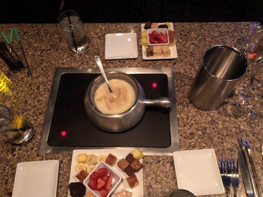 Photo of The Melting Pot - Colorado Springs, CO, US. Dessert white chocolate fondue