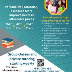 Sapneil Tutoring - SAT, ACT, CLT, PSAT and All Test Prep Available