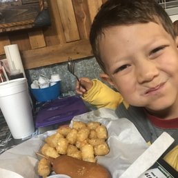 Kids corn dog with tater tots