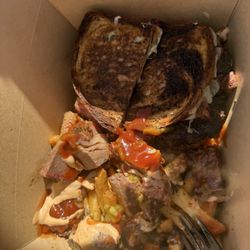 The Mad Honey BBQ - Beef brisket Reuben with loaded fries Yum