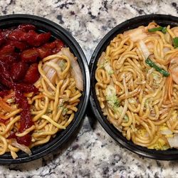 Chop Stix - Boneless spare ribs & Lo Mien. Shrimp Lo Mien & Shrimp fried rice.