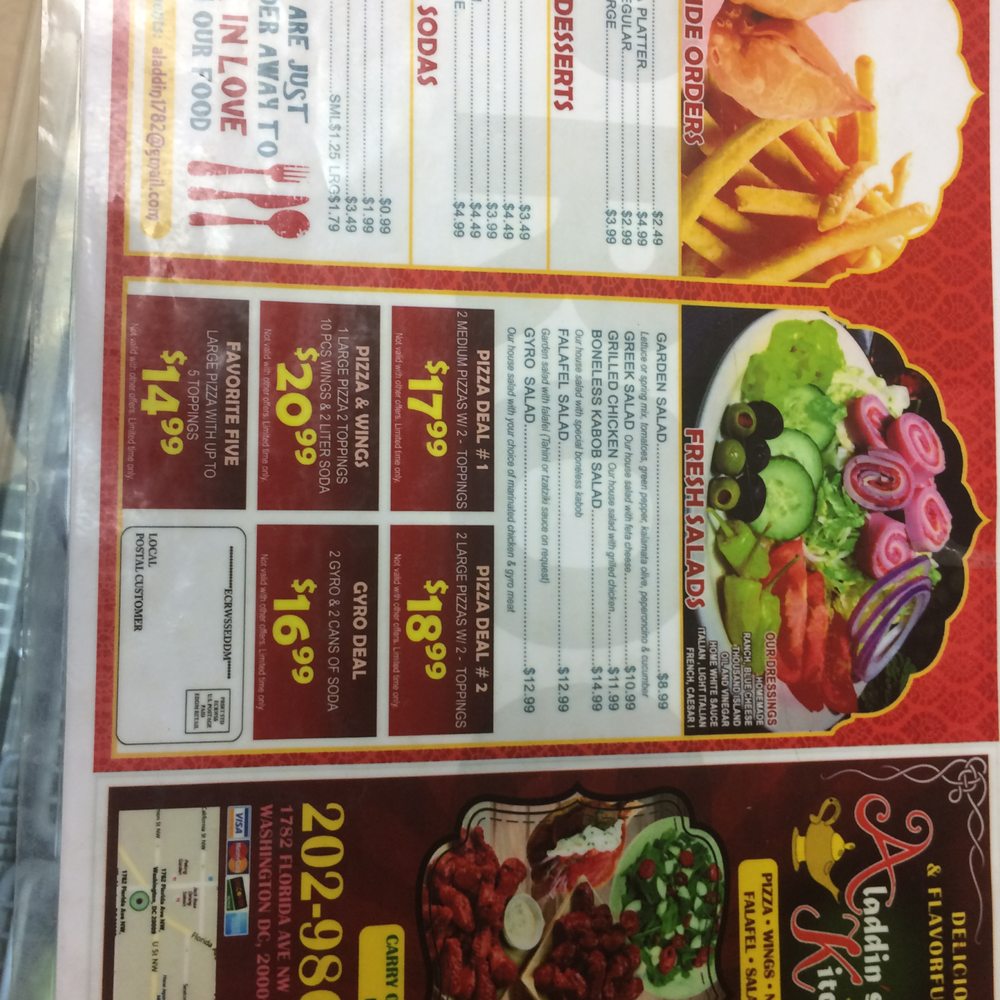 Aladdin's Kitchen - A glimpse of the menu. - Halal Near Me - Washington, DC, District of Columbia Aladdin's Kitchen - A glimpse of the menu. - Halal Near Me - Washington, DC, District of Columbia