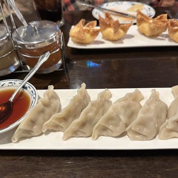 Panda House - Pork 6 Piece Pot Sticker (pork) in front 6 Piece Crab Rangoon in back - Chinese Near Me - Lewis Center, Ohio