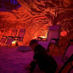 Santa Fe Salt Cave - My Son playing in the Salt floor inside the Cave.