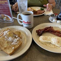 Marlin's Family Restaurant - French toast with eggs and bacon with a good cup of Java