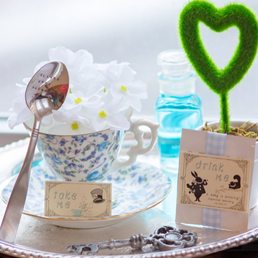 Favors for an Alice In Wonderland baby shower at Acton Woman's Club.