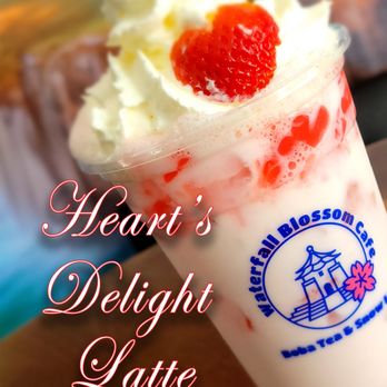 Waterfall Blossom Cafe - February Special - Heart's Delight Latte with Heart Shaped Jellies, also available in a Frappe. - Bubble Tea Near Me - Camden, North Carolina Waterfall Blossom Cafe - February Special - Heart's Delight Latte with Heart Shaped Jellies, also available in a Frappe. - Bubble Tea Near Me - Camden, North Carolina