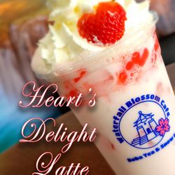 Waterfall Blossom Cafe - February Special - Heart's Delight Latte with Heart Shaped Jellies, also available in a Frappe.