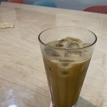 Cafe Villamor - Iced latte with oat milk and ube syrup. Drank in a reusable glass inside HiClimb's coworking space! - Coffee & Tea Near Me - Honolulu, Hawaii