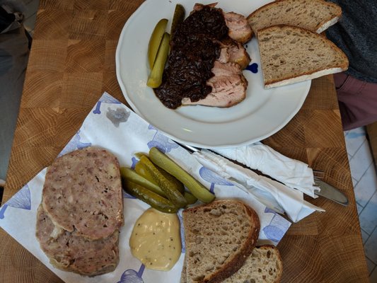 Photo of Naše maso - Prague, PR, CZ. Meatloaf (bottom) and pork belly (top)