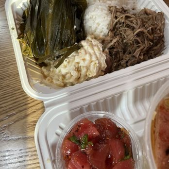 Island Hawaiian BBQ - Laulau & Kalua Pig combo with rice & mac salad with 1/2 lb, poke - Hawaiian Near Me - Everett, Washington Island Hawaiian BBQ - Laulau & Kalua Pig combo with rice & mac salad with 1/2 lb, poke - Hawaiian Near Me - Everett, Washington