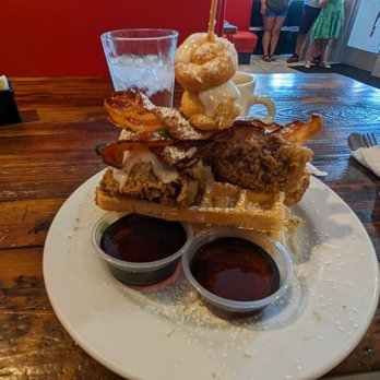 Maple Leaf Diner - Fried steak and waffles with U.S. bacon. I don't bend my knee to the commonwealth's Candian bacon. - American Near Me - Dallas, Texas