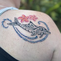 Habitat Tattoo - Tribal dolphin and ocean wave