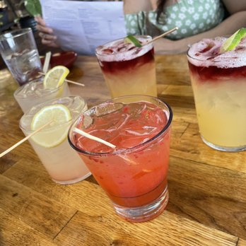 Star Noodle - Celebration (left) Sunset Margarita (right) Strawberry Lemon Soda (front) - Asian Fusion Near Me - Lahaina, Hawaii