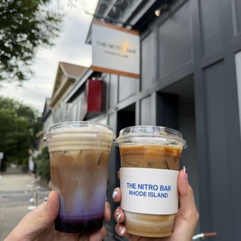 The Nitro Bar- Providence - Iced Blueberry Vanilla Bean Float Latte (~$9) & Iced Caramelized Banana Latte (~$7) - Coffee & Tea Near Me - Providence, Rhode Island