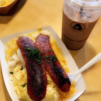 Biscuit Bitch - hot messy bitch with an iced mocha. so good! - Breakfast & Brunch Near Me - Seattle, Washington