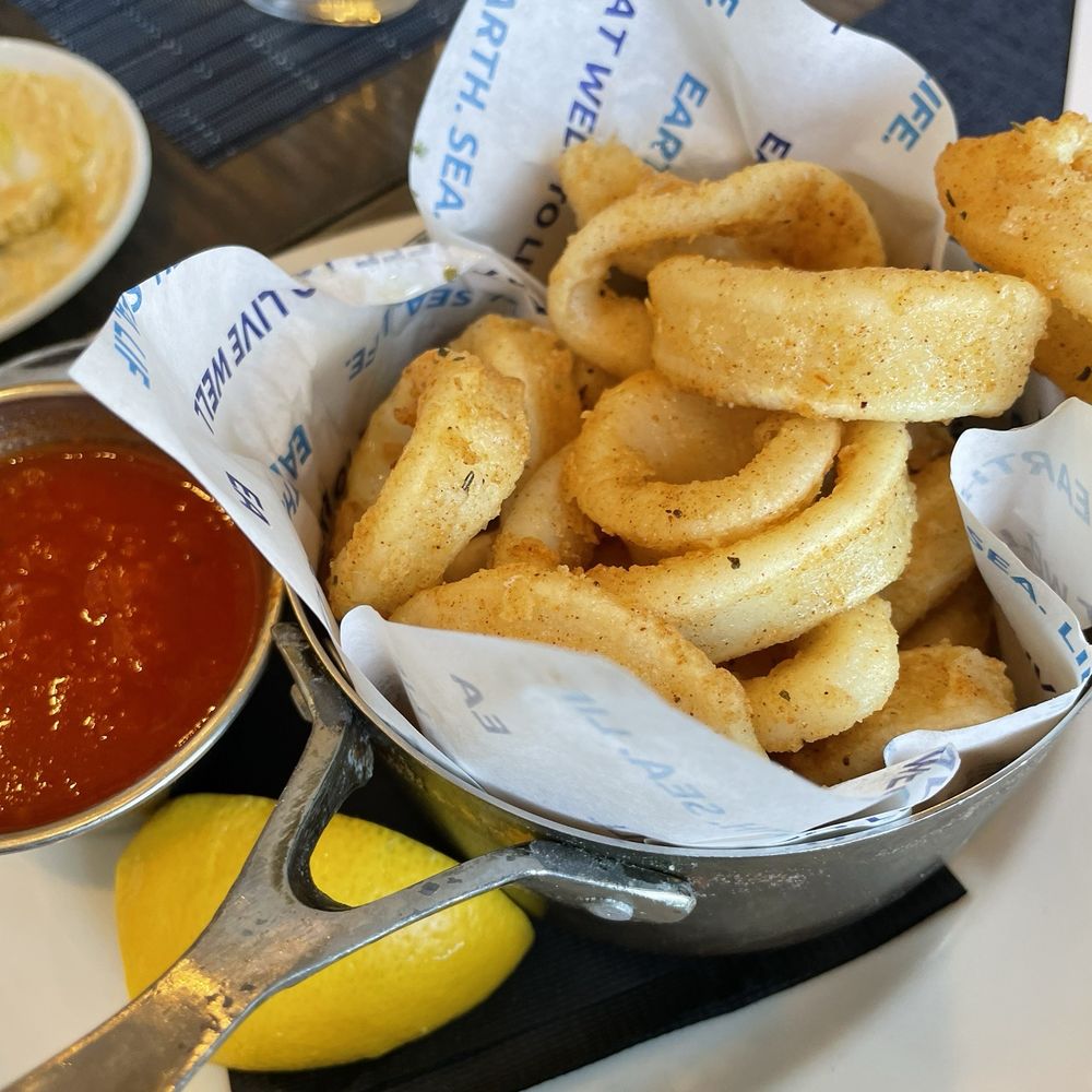 Sea Bar - Fried calamari with marinara sauce - Seafood Near Me - Great Neck Plaza, New York Sea Bar - Fried calamari with marinara sauce - Seafood Near Me - Great Neck Plaza, New York