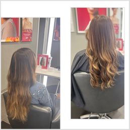 The before and after. I hair was getting too long and she cut just the right amount off and styled my hair beautifully. The before and after. I hair was getting too long and she cut just the right amount off and styled my hair beautifully.