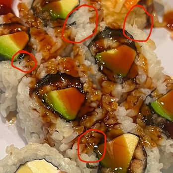 Mr Noodle & Rice - Circles the pieces of fish bones in my eel and avocado roll. - Japanese Near Me - Winchester, Virginia Mr Noodle & Rice - Circles the pieces of fish bones in my eel and avocado roll. - Japanese Near Me - Winchester, Virginia