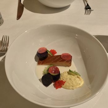 Atlas Bistro - Smoked Faroe Island Salmon, Tobiko, Confit Peruvian Potatoes, "egg salad", Creme Fraiche - New American Near Me - Scottsdale, Arizona