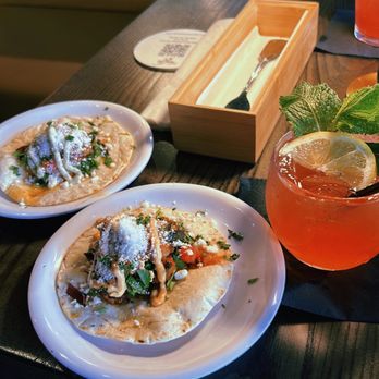 Gocha's Tapas Bar - shrimp & salmon taco, Rolling With Gocha (drink) - Tapas Bars Near Me - Atlanta, Georgia