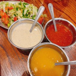 Complimentary sauces and salad Complimentary sauces and salad