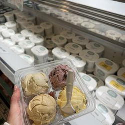 Dietsch Brothers - Ice cream flight - butter pecan, chocolate raspberry, cookie dough, coffee (left to right clockwise)