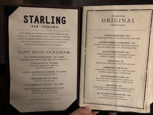 Menu photo 8 Starling Bar Sonoma Sonoma, CA