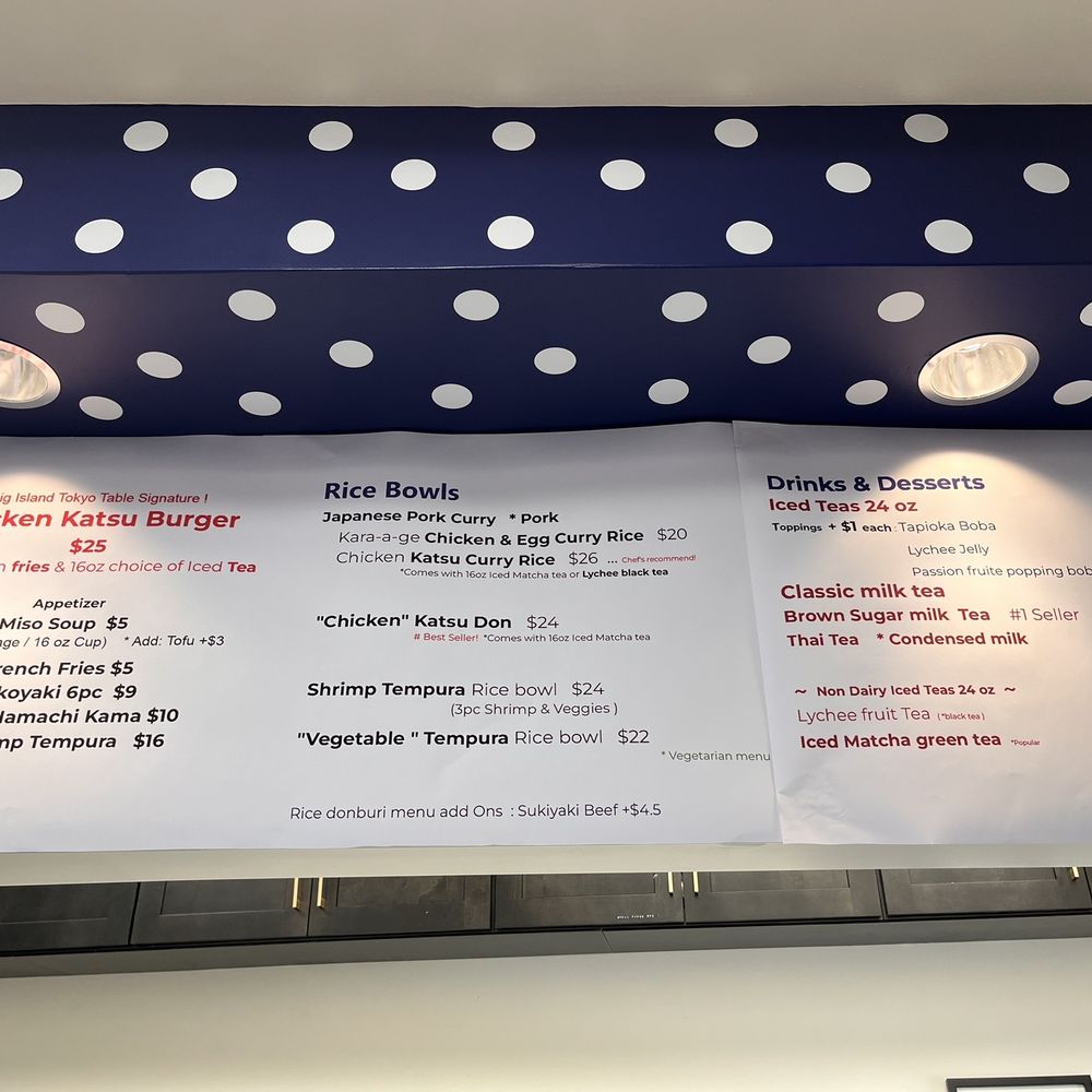 Big Island Tokyo Table - The other half of the menu hee - Food Court Near Me - Waimea, Hawaii