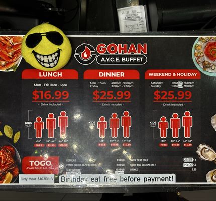 Menu photo 2 Gohan A.Y.C.E Buffet  Tracy, CA