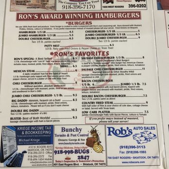 Ron's Hamburger & Chili - Menu - New American Near Me - Skiatook, Oklahoma Ron's Hamburger & Chili - Menu - New American Near Me - Skiatook, Oklahoma
