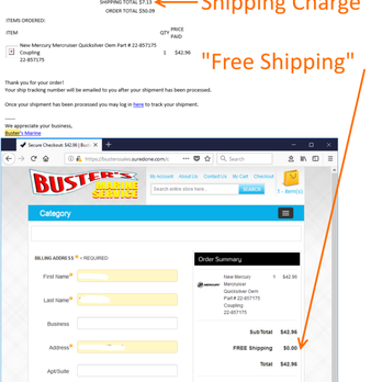 Buster's Marine Service - Above is the invoice I received by email and below is the order form. The price of shipping went up after the order was placed. - Boat Repair Near Me - Broad Channel, New York Buster's Marine Service - Above is the invoice I received by email and below is the order form. The price of shipping went up after the order was placed. - Boat Repair Near Me - Broad Channel, New York