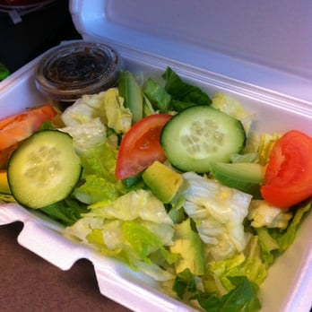Inkas - Iceberg lettuce, 3 slices of tomato, 2 slices of cucumber, and 4 small slices of avocado. This salad is $8. - Peruvian Near Me - Irvine, California Inkas - Iceberg lettuce, 3 slices of tomato, 2 slices of cucumber, and 4 small slices of avocado. This salad is $8. - Peruvian Near Me - Irvine, California